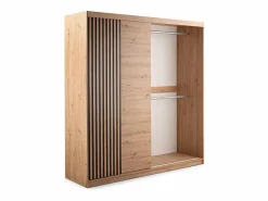 Vente-unique Armario|Armario 4 puertas 2 cajones - Con espejo - L203 cm - Color: Natural y negro - SIDOVIA