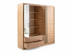 Vente-unique Armario|Armario 4 puertas 2 cajones - Con espejo - L203 cm - Color: Natural y negro - SIDOVIA