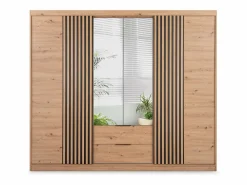 Vente-unique Armario 4 puertas 2 cajones con espejo L250 cm color natural - SIDOVIA Color natural claro Discount