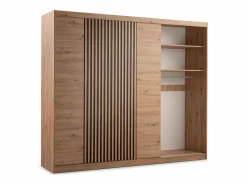 Vente-unique Armario 4 puertas 2 cajones con espejo L250 cm color natural - SIDOVIA Color natural claro Discount