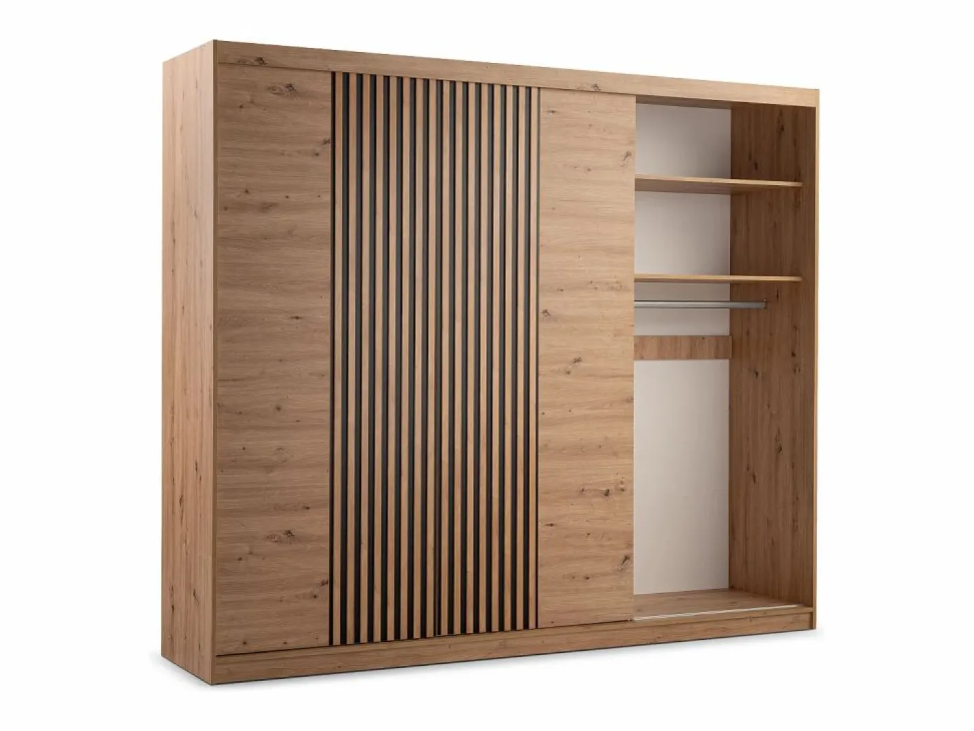 Vente-unique Armario 4 puertas 2 cajones con espejo L250 cm color natural - SIDOVIA Color natural claro Discount