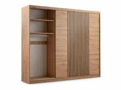 Vente-unique Armario 4 puertas 2 cajones con espejo L250 cm color natural - SIDOVIA Color natural claro Discount
