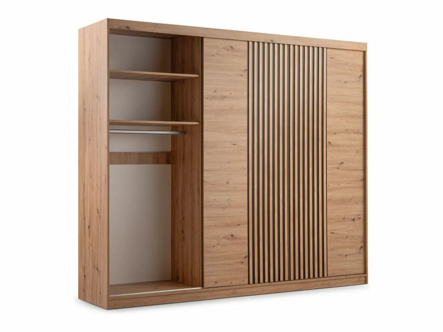 Vente-unique Armario 4 puertas 2 cajones con espejo L250 cm color natural - SIDOVIA Color natural claro Discount