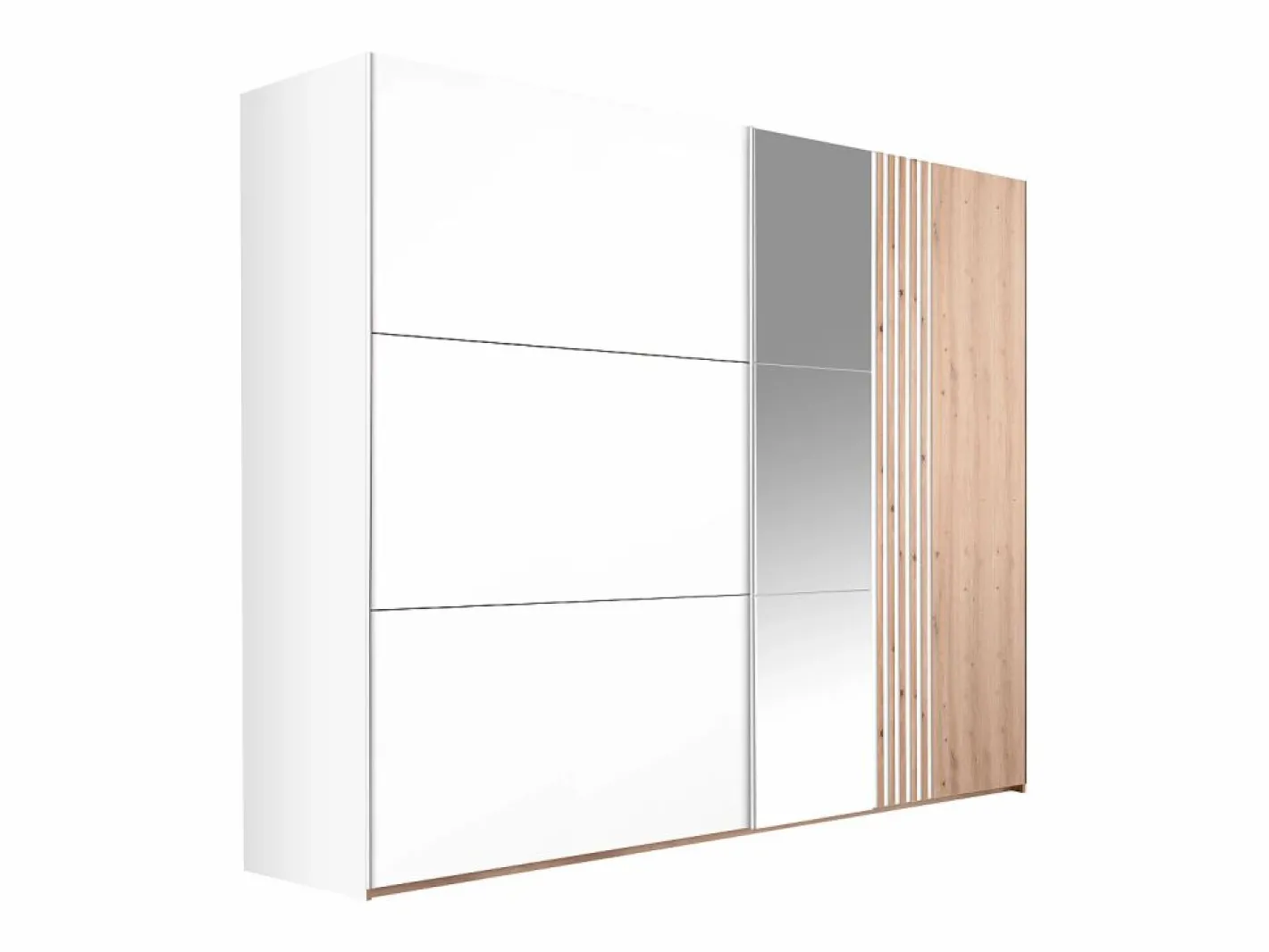 Vente-unique Armario|armario 2 puertas con espejo L250 cm en blanco y natural claro - ADOSILA