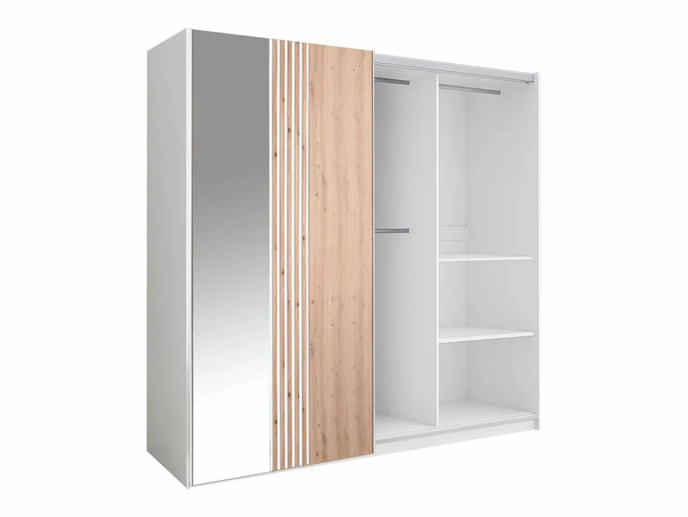 Vente-unique Armario|armario 2 puertas con espejo L250 cm en blanco y natural claro - ADOSILA