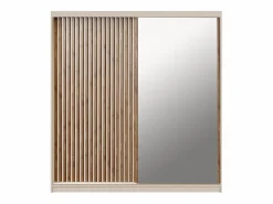Vente-unique Armario|Armario 2 puertas correderas con espejo L203 cm color beige y natural - CALOWI