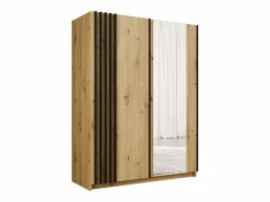 Vente-unique armario 2 puertas correderas con espejo L150 cm colores natural y negro - CALELA Negro / Color natural claro