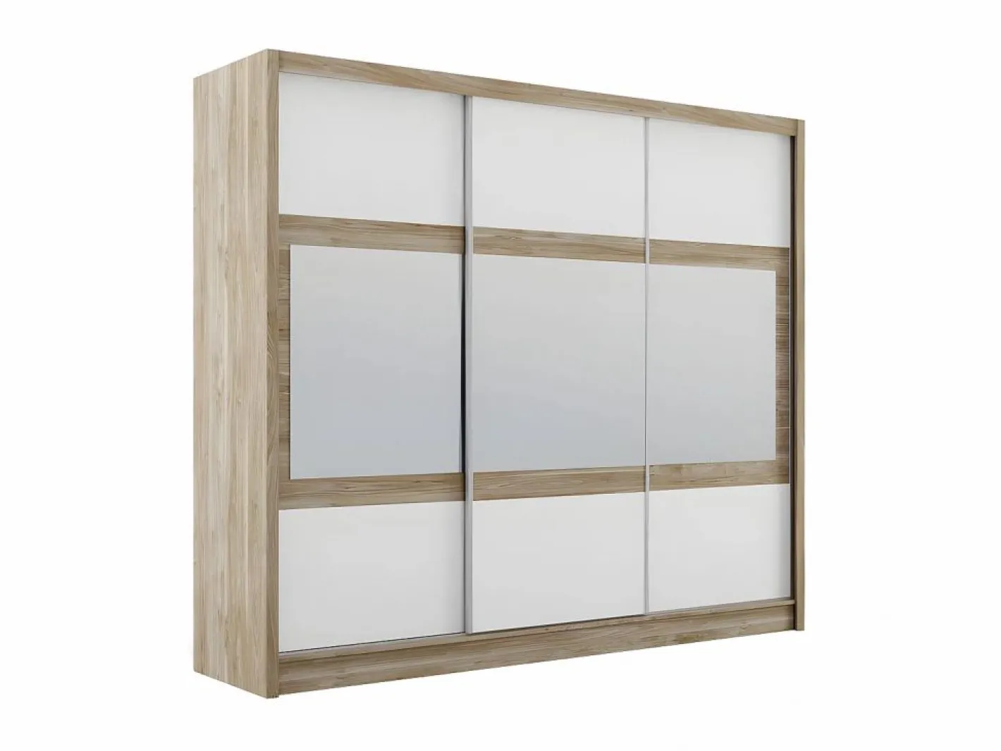 Vente-unique Armario 3 puertas correderas con espejo L250 natural y blanco LEOVIA Color natural claro / Blanco Sale