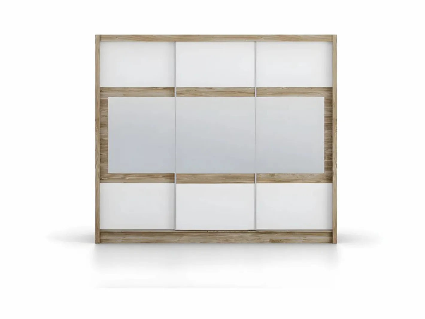 Vente-unique Armario 3 puertas correderas con espejo L250 natural y blanco LEOVIA Color natural claro / Blanco Sale