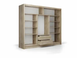Vente-unique Armario 3 puertas correderas con espejo L250 natural y blanco LEOVIA Color natural claro / Blanco Sale