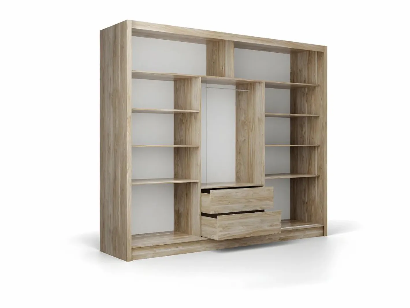 Vente-unique Armario 3 puertas correderas con espejo L250 natural y blanco LEOVIA Color natural claro / Blanco Sale