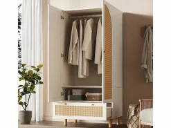 DripeX Armario|Armario 2 Puertas Rattan y 1 Cajón - con Barra Colgar - Estantes Ajustables - Antivuelco 85.5x52x180.5cm