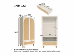 DripeX Armario|Armario 2 Puertas Rattan y 1 Cajón - con Barra Colgar - Estantes Ajustables - Antivuelco 85.5x52x180.5cm