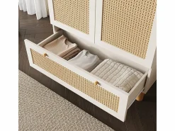 DripeX Armario|Armario 2 Puertas Rattan y 1 Cajón - con Barra Colgar - Estantes Ajustables - Antivuelco 85.5x52x180.5cm