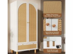 DripeX Armario|Armario 2 Puertas Rattan y 1 Cajón - con Barra Colgar - Estantes Ajustables - Antivuelco 85.5x52x180.5cm