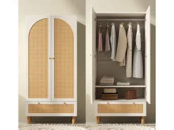 DripeX Armario|Armario 2 Puertas Rattan y 1 Cajón - con Barra Colgar - Estantes Ajustables - Antivuelco 85.5x52x180.5cm