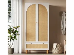 DripeX Armario|Armario 2 Puertas Rattan y 1 Cajón - con Barra Colgar - Estantes Ajustables - Antivuelco 85.5x52x180.5cm