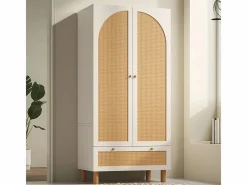 DripeX Armario|Armario 2 Puertas Rattan y 1 Cajón - con Barra Colgar - Estantes Ajustables - Antivuelco 85.5x52x180.5cm