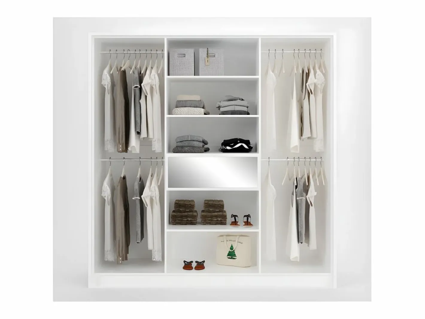 Vente-unique Armario|Armario 6 puertas y 1 cajón con espejo 200 cm color ZADIA