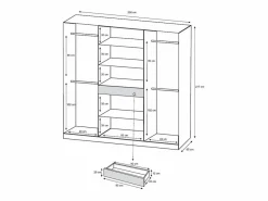 Vente-unique Armario|Armario 6 puertas y 1 cajón con espejo 200 cm color ZADIA