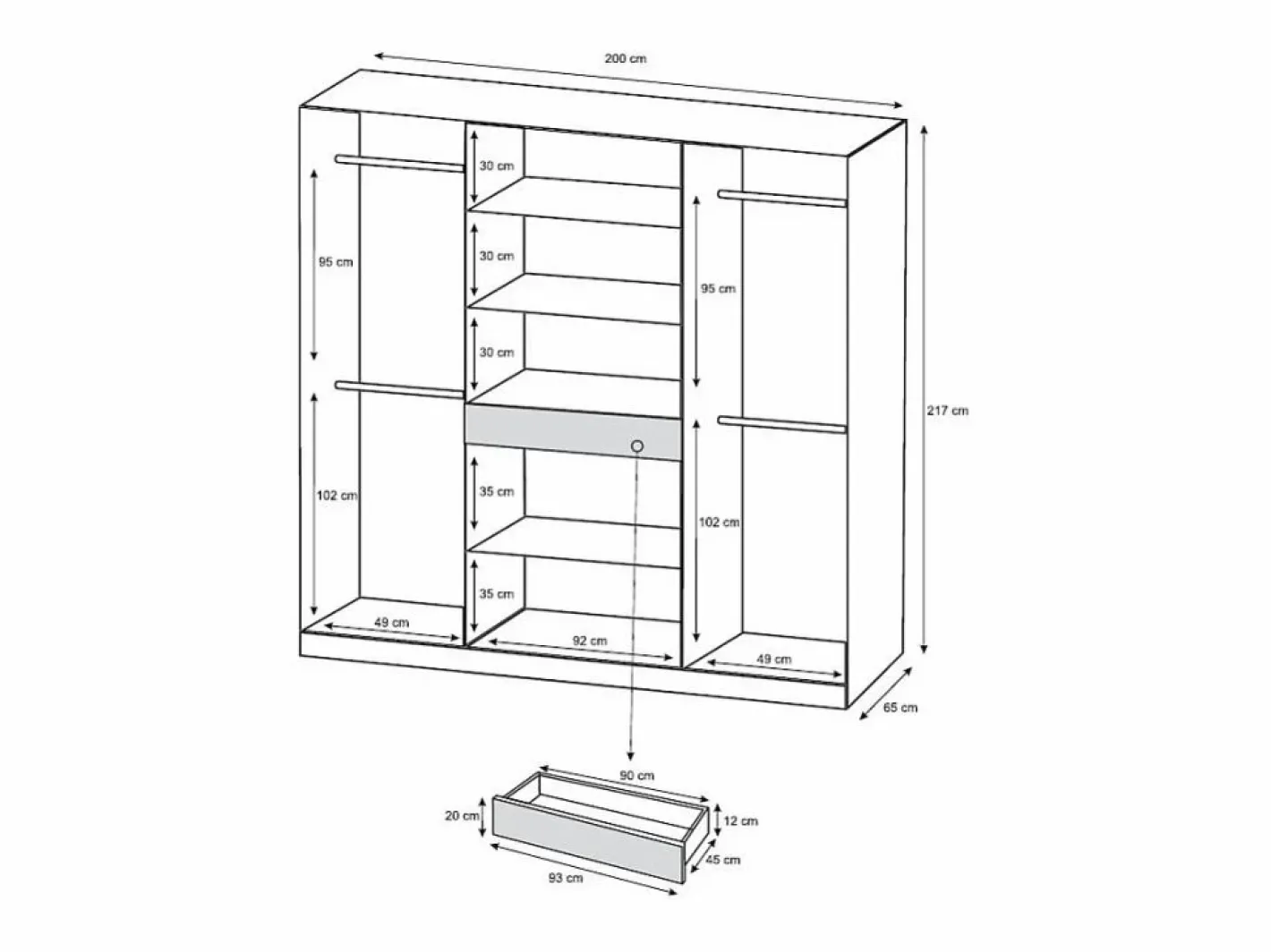 Vente-unique Armario|Armario 6 puertas y 1 cajón con espejo 200 cm color ZADIA