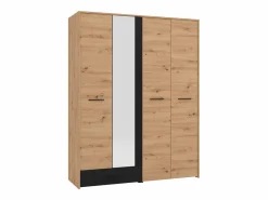 Vente-unique Armario|Armario 4 puertas y 1 cajón con espejo L158 cm color natural y negro - NIPOVA