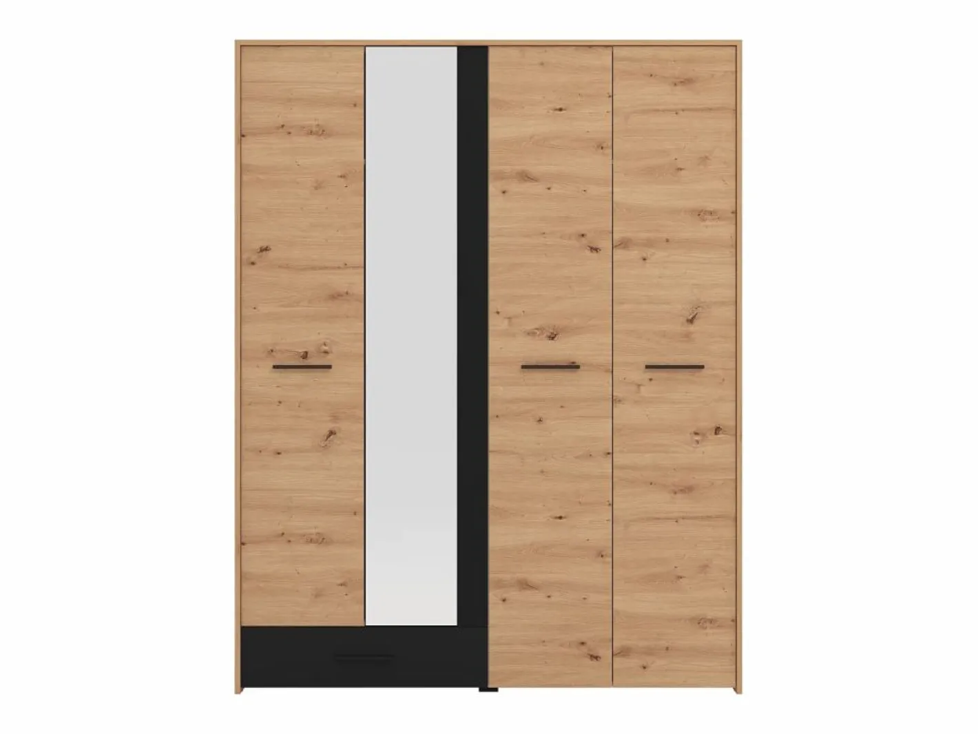 Vente-unique Armario|Armario 4 puertas y 1 cajón con espejo L158 cm color natural y negro - NIPOVA