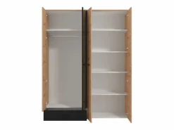Vente-unique Armario|Armario 4 puertas y 1 cajón con espejo L158 cm color natural y negro - NIPOVA