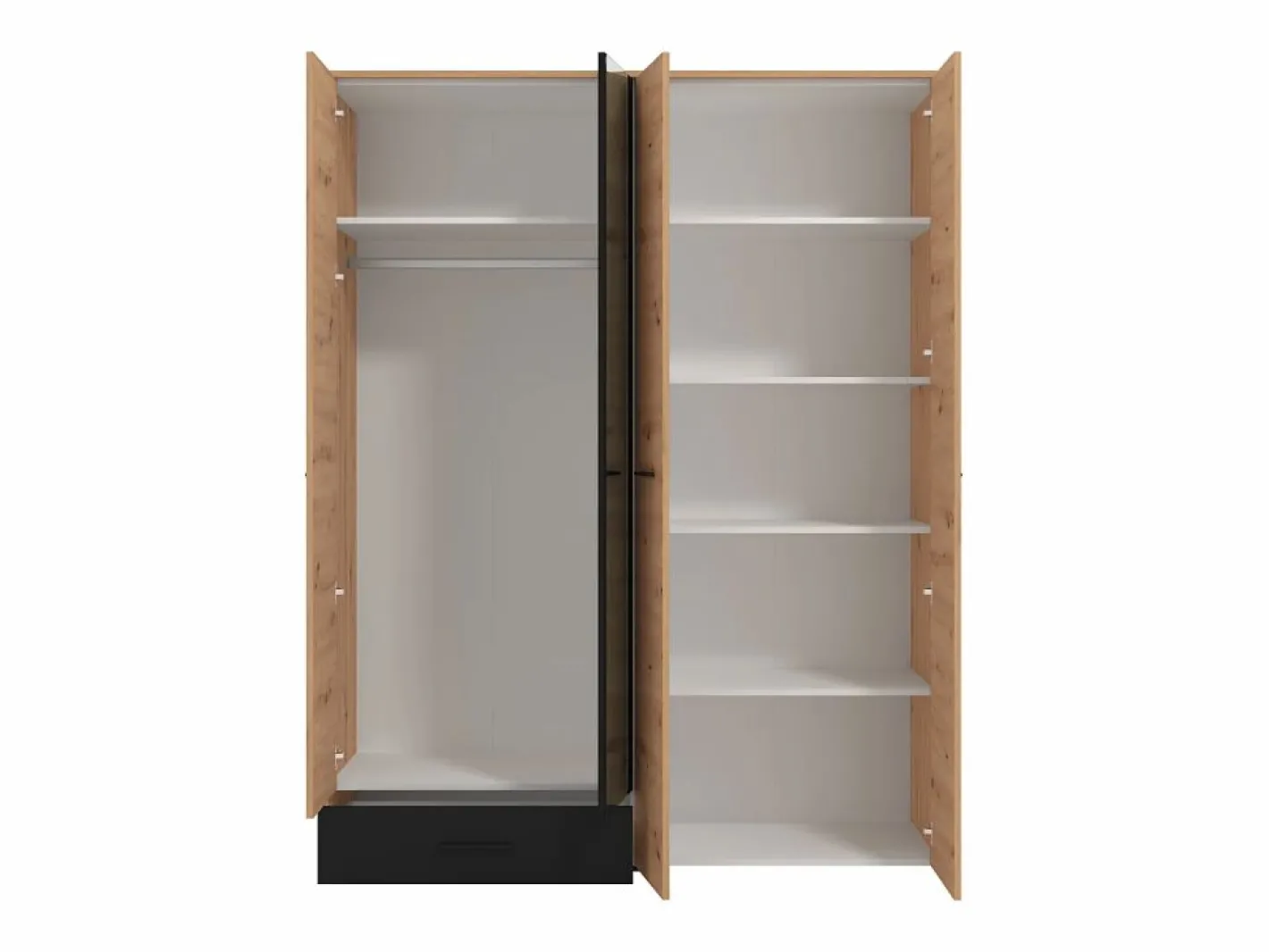 Vente-unique Armario|Armario 4 puertas y 1 cajón con espejo L158 cm color natural y negro - NIPOVA