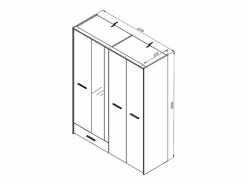 Vente-unique Armario|Armario 4 puertas y 1 cajón con espejo L158 cm color natural y negro - NIPOVA