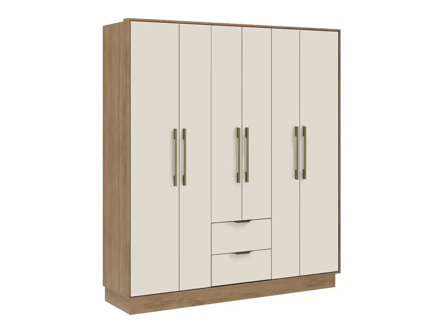 Vente-unique Armario|Armario 6 puertas y 2 cajones L162 cm en color beige y natural - FEOVA