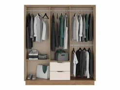 Vente-unique Armario|Armario 6 puertas y 2 cajones L162 cm en color beige y natural - FEOVA