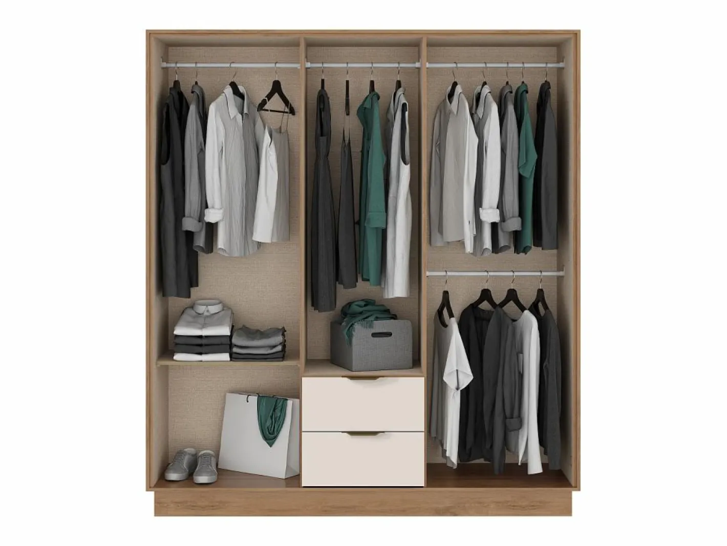 Vente-unique Armario|Armario 6 puertas y 2 cajones L162 cm en color beige y natural - FEOVA