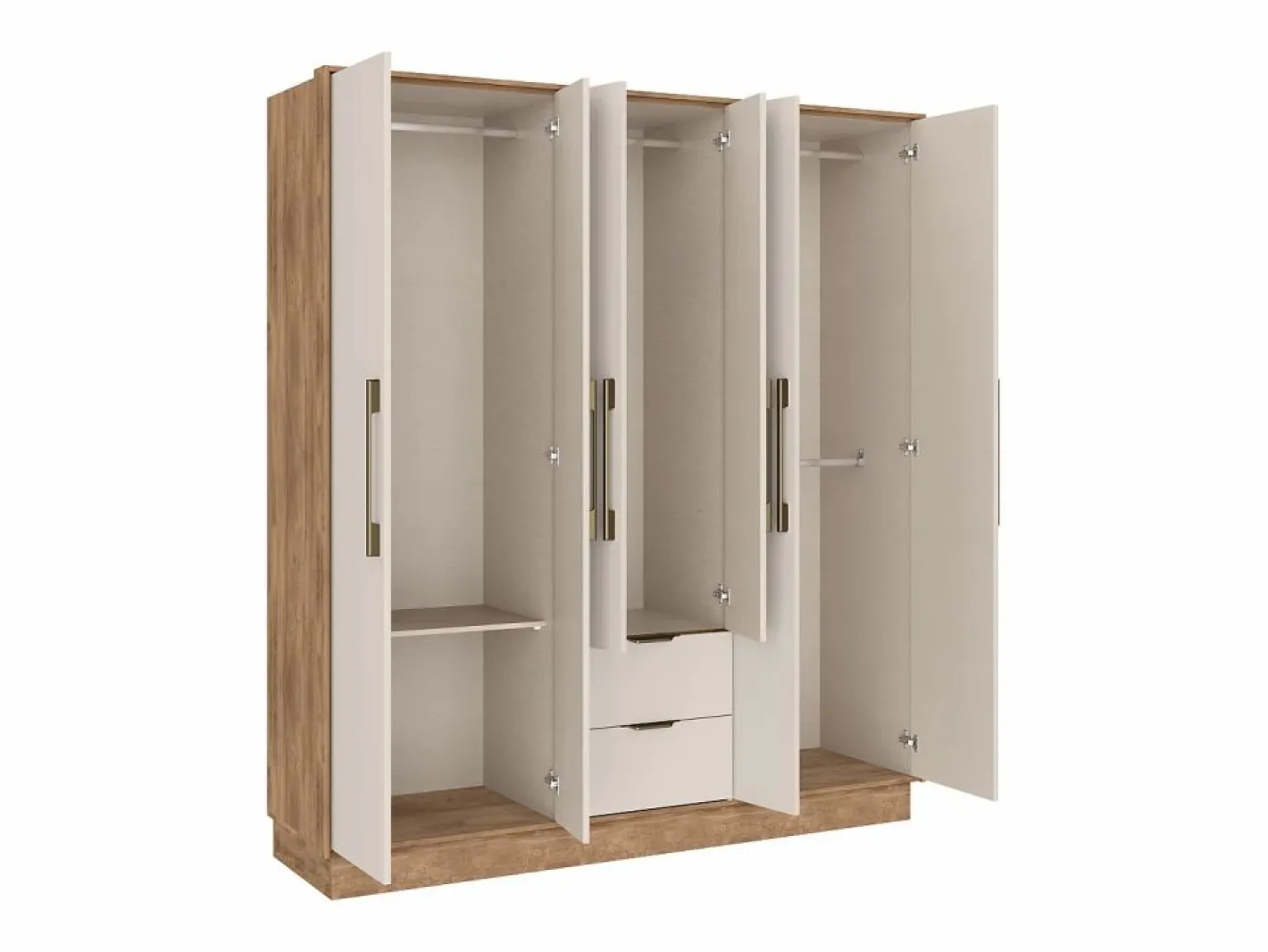 Vente-unique Armario|Armario 6 puertas y 2 cajones L162 cm en color beige y natural - FEOVA