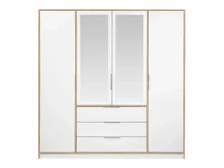Vente-unique Armario|Armario 4 puertas y 3 cajones con espejos L196 cm color natural y blanco - LAMIKI