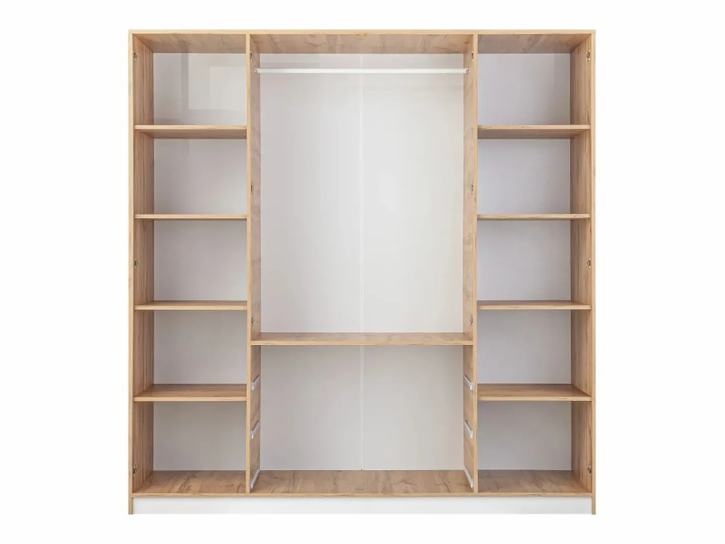 Vente-unique Armario|Armario 4 puertas y 3 cajones con espejos L196 cm color natural y blanco - LAMIKI