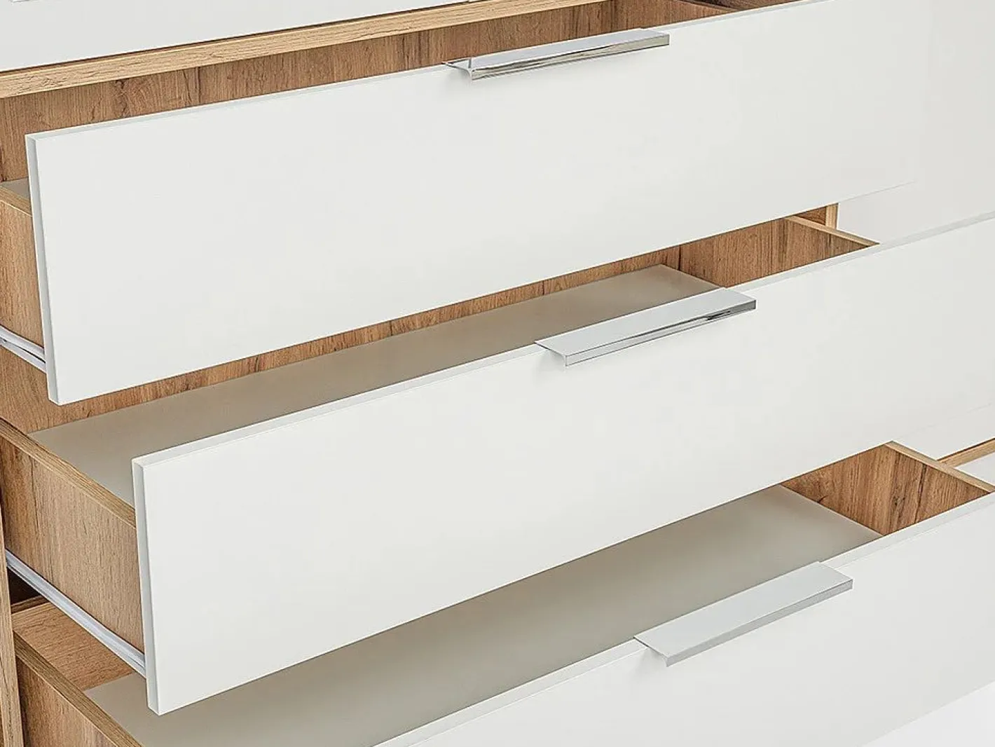 Vente-unique Armario|Armario 4 puertas y 3 cajones con espejos L196 cm color natural y blanco - LAMIKI