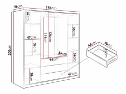 Vente-unique Armario|Armario 4 puertas y 3 cajones con espejos L196 cm color natural y blanco - LAMIKI