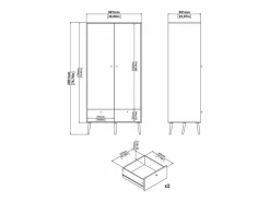 Calicosy Mueble Perchero|Armario 2 puertas y 2 cajones con patas de madera H200,1 cm - TARP