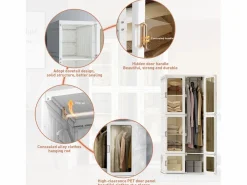 Armario 69 x 170 x 50 cm (An x Al x Pr) Fácil montaje Armario con puertas magnéticas Blanco Clearance
