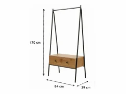 Armario abierto de metal negro con 1 cajón acabado roble 170 cm^Calicosy Outlet