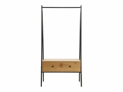 Armario abierto de metal negro con 1 cajón acabado roble 170 cm^Calicosy Outlet