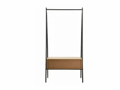 Armario abierto de metal negro con 1 cajón acabado roble 170 cm^Calicosy Outlet