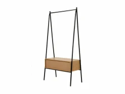 Armario abierto de metal negro con 1 cajón acabado roble 170 cm^Calicosy Outlet