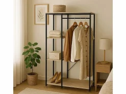 Armario Abierto Estilo Industrial con Barra y Baldas - 167x90x41cm - Buyqualia^