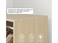 Homcom Armario abierto Kirk 1 barra + 2 estantes + ruedas natural 128x60x40 cm Blanco