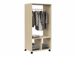 Homcom Armario abierto Kirk 1 barra + 2 estantes + ruedas natural 128x60x40 cm Blanco