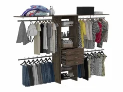 Armario Abierto Plego, con 3 cajones, estantería y barras de colgar , 187.45 cm X 299.97 cm X 41.40 cm , Marrón^TuHome Online