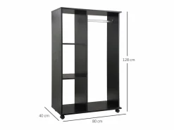 Armario abierto Zayn 1 barra + 3 estantes + ruedas 128x80x40 cm^Homcom New