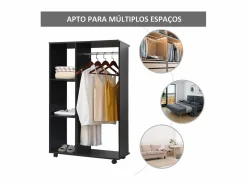 Armario abierto Zayn 1 barra + 3 estantes + ruedas 128x80x40 cm^Homcom New